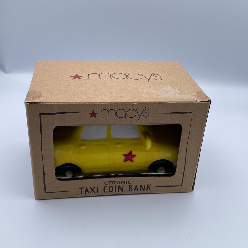 New In Box Macy's Ceramic Taxi Coin Bank